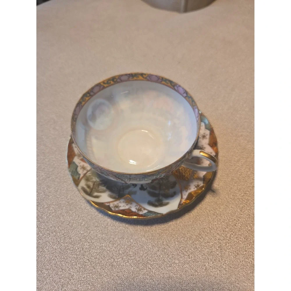 Vintage Chinese Famille Rose Eggshell Porcelain Tea Cup & Saucer Set Qianlong
